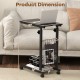 C-shaped rolling height adjustable side table with black finish, ideal for snacks and books, perfect for sofa or bed.