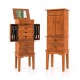Vintage jewelry storage cabinet with top flip mirror, featuring large storage space and black flannelette compartments.