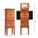 Vintage jewelry storage cabinet with top flip mirror, featuring large storage space and six hooks for necklaces.
