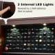 Lockable mirrored jewelry cabinet with LED lights, showcasing organized rings and accessories in a velvet-lined.