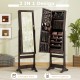 Lockable mirrored jewelry cabinet in brown with LED lights, featuring full-length mirror and organized storage for.