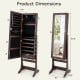 Lockable mirrored jewelry cabinet in brown with LED lights, featuring multiple compartments for organized storage.