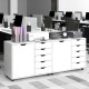 5-drawer mobile storage cabinet in white with side door, ideal for office organization and printer placement.