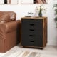 Five-drawer mobile filing cabinet in rustic brown with wheels, ideal for home office or living room storage.