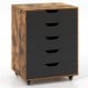5-drawer mobile filing cabinet in rustic brown with wheels, ideal for home office or living room storage.