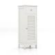 Slim white wooden bathroom storage cabinet with shutter door and adjustable shelf for organized essentials.
