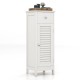 Top view of the Woodern Bathroom Floor Storage Cabinet in white, showcasing the decorative top shelf for easy access.