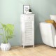 Slim white wooden bathroom storage cabinet with shutter door and adjustable shelf for organized storage and air.
