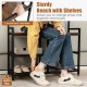 Sturdy shoe bench with shelves and 9 hooks, made of metal and engineered wood, ideal for hallway organization.