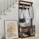 3-in-1 industrial coat rack stand with 9 hooks and shoe bench, made of metal and engineered wood, perfect for hallway.