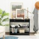 Black console table with 3 tiers and drawer, ideal for entryway or living room storage and decor.