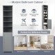 Gray 72-inch tall bathroom storage cabinet with five shelves and a cupboard, ideal for space-saving in various rooms.