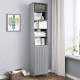 Tall gray bathroom storage cabinet with five shelves and a cupboard, ideal for compact spaces and versatile storage.