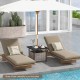 Gray outdoor patio side deck table made of powder-coated steel and PE wicker, featuring a reserved umbrella hole.