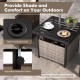Gray outdoor patio side table with a built-in umbrella hole and storage, featuring a sturdy steel frame and PE wicker.