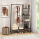 Free-standing clothes rack with metal frame, featuring 5 shelves and a hanging rod for organized storage in any space.