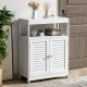 Freestanding white bathroom cabinet with double shutter doors and adjustable shelf for versatile storage solutions.