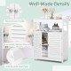 Freestanding white bathroom cabinet with double shutter doors, adjustable shelf, and anti-scratch foot pads for.