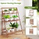 3-tier foldable bamboo ladder shelf in brown, perfect for displaying plants indoors or outdoors with sturdy design.