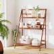 3-tier brown bamboo ladder shelf with a foldable design, ideal for indoor or outdoor plant display and storage.
