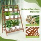 3-tier foldable bamboo ladder shelf in brown, ideal for indoor and outdoor plant display with a durable, waterproof.