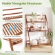 3-tier bamboo ladder shelf in brown with triangular structure, ideal for indoor or outdoor plant display and storage.