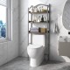 3-tier over-the-toilet storage rack in silver, made of engineered wood and metal, perfect for organizing bathroom.