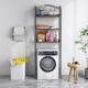 3-tier silver bathroom spacesaver storage rack made of engineered wood and metal, ideal for organizing essentials above.