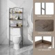 3-tier over-the-toilet storage rack in silver with waterproof surface and rustproof metal pipes for bathroom.
