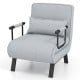 Light gray folding armchair with adjustable backrest, soft pillow, and sturdy metal frame, perfect for versatile.