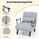 Light gray folding armchair with side armrests, 5" thick cushion, and machine-washable pillow cover for versatile use.