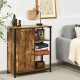 Freestanding storage cabinet with 3 open shelves and doors, made of engineered wood and metal, ideal for living room.