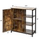Multipurpose freestanding storage cabinet with 3 open shelves and doors, featuring a sturdy metal frame and adjustable.
