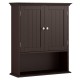Wall-mounted brown bathroom cabinet with doors and adjustable shelves for organized storage in any room.