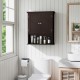 Wall-mounted brown bathroom cabinet with doors and adjustable shelves for organized storage in small spaces.