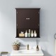Wall-mounted brown bathroom cabinet with two doors and adjustable shelves for organized storage in any space.