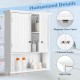Wall-mounted bathroom cabinet in white with two doors, adjustable shelves, and a smooth, waterproof finish for.