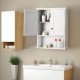 Wall-mounted white bathroom cabinet with two doors and adjustable shelves for organized storage and easy access.