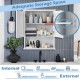 Wall-mounted white bathroom cabinet with adjustable shelves and two doors for organized storage of toiletries and.