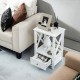 White 2-tier nightstand with storage drawer, open shelf, and X-shaped design, perfect for living room or bedroom use.