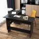 L-shaped black computer desk with 2-tier shelves, cable management holes, and spacious surface for dual monitors.
