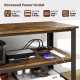 3-tier industrial entertainment TV stand featuring a metal mesh shelf and recessed power outlet for convenient charging.