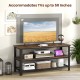 3-tier industrial TV stand in rustic style, accommodates TVs up to 50 inches, features open shelves and metal mesh.