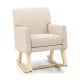 Upholstered rocking chair in beige with solid rubber wood base, designed for comfort and support in various settings.