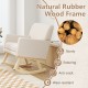 Upholstered rocking chair with solid rubber wood frame in beige, featuring ergonomic armrests and detachable cushion.