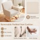 Upholstered rocking chair in beige with a solid wood base, featuring a removable padded seat cushion for comfort.