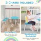 Kids table and chair set in blue with ergonomic backrest, ideal for study and play, featuring central storage bag.