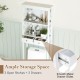Tall over the toilet storage rack with 3 open shelves and 2 drawers, featuring smooth metal slides for bathroom.