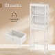 Over the toilet storage rack with 3 shelves and 2 drawers, featuring adjustable bottom bar for small spaces.