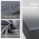 Cozy gray cushions with detachable covers on a spacious outdoor rattan daybed, featuring tear-resistant fabric.